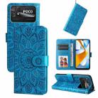 For Xiaomi Poco C40 Embossed Sunflower Leather Phone Case(Blue) - 1