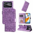 For Xiaomi Poco C40 Embossed Sunflower Leather Phone Case(Purple) - 1