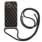 For iPhone 14 Plus Electroplating Lambskin Lanyard Phone Case(Black) - 1