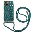 For iPhone 14 Plus Electroplating Lambskin Lanyard Phone Case(Dark Green) - 1
