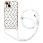 For iPhone 14 Pro Electroplating Lambskin Lanyard Phone Case(White) - 1