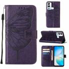 For Infinix Hot 12i X665 Embossed Butterfly Flip Leather Phone Case(Dark Purple) - 1