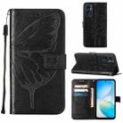 For Infinix Hot 12 X6817 Embossed Butterfly Flip Leather Phone Case(Black) - 1