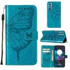 For Motorola Edge 30 Embossed Butterfly Flip Leather Phone Case(Blue) - 1