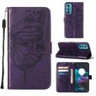 For Motorola Edge 30 Embossed Butterfly Flip Leather Phone Case(Dark Purple) - 1