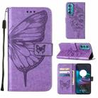 For Motorola Edge 30 Embossed Butterfly Flip Leather Phone Case(Purple) - 1