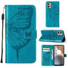 For Motorola Moto G32 Embossed Butterfly Flip Leather Phone Case(Blue) - 1