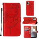 For Motorola Moto G32 Embossed Butterfly Flip Leather Phone Case(Red) - 1