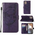 For Motorola Moto G32 Embossed Butterfly Flip Leather Phone Case(Dark Purple) - 1