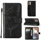 For Motorola Moto G32 Embossed Butterfly Flip Leather Phone Case(Black) - 1