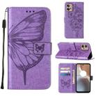 For Motorola Moto G32 Embossed Butterfly Flip Leather Phone Case(Purple) - 1