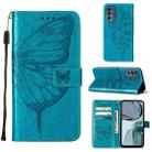 For Motorola Moto G62 5G Embossed Butterfly Flip Leather Phone Case(Blue) - 1