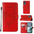 For Motorola Moto G62 5G Embossed Butterfly Flip Leather Phone Case(Red) - 1