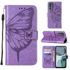 For Motorola Moto G62 5G Embossed Butterfly Flip Leather Phone Case(Purple) - 1