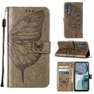 For Motorola Moto G62 5G Embossed Butterfly Flip Leather Phone Case(Grey) - 1