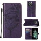 For OnePlus 10T 5G Global Embossed Butterfly Flip Leather Phone Case(Dark Purple) - 1