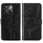 For OnePlus 10T 5G Global Embossed Butterfly Flip Leather Phone Case(Black) - 2