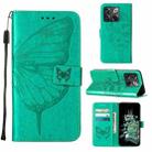 For OnePlus 10T 5G Global Embossed Butterfly Flip Leather Phone Case(Green) - 1