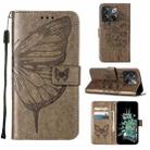 For OnePlus 10T 5G Global Embossed Butterfly Flip Leather Phone Case(Grey) - 1