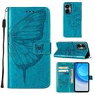 For Tecno Camon 19 Embossed Butterfly Flip Leather Phone Case(Blue) - 1