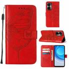 For Tecno Camon 19 Embossed Butterfly Flip Leather Phone Case(Red) - 1