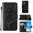 For Tecno Camon 19 Embossed Butterfly Flip Leather Phone Case(Black) - 1