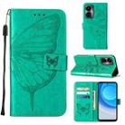 For Tecno Camon 19 Embossed Butterfly Flip Leather Phone Case(Green) - 1