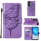 For Tecno Camon 19 Embossed Butterfly Flip Leather Phone Case(Purple) - 1