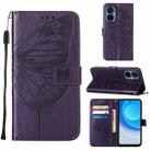 For Tecno Camon 19 NEO Embossed Butterfly Flip Leather Phone Case(Dark Purple) - 1