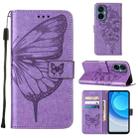 For Tecno Camon 19 NEO Embossed Butterfly Flip Leather Phone Case(Purple) - 1