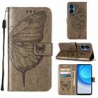 For Tecno Camon 19 NEO Embossed Butterfly Flip Leather Phone Case(Grey) - 1