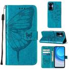 For Tecno Camon 19 Pro 5G Embossed Butterfly Flip Leather Phone Case(Blue) - 1