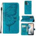 For Tecno POP 6 Embossed Butterfly Flip Leather Phone Case(Blue) - 1
