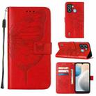 For Tecno POP 6 Embossed Butterfly Flip Leather Phone Case(Red) - 1