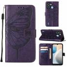 For Tecno POP 6 Embossed Butterfly Flip Leather Phone Case(Dark Purple) - 1