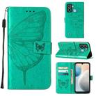 For Tecno POP 6 Embossed Butterfly Flip Leather Phone Case(Green) - 1