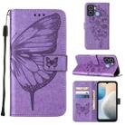 For Tecno POP 6 Embossed Butterfly Flip Leather Phone Case(Purple) - 1