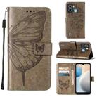 For Tecno POP 6 Embossed Butterfly Flip Leather Phone Case(Grey) - 1