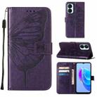 For Tecno Spark 9 Pro/Spark 9T Embossed Butterfly Flip Leather Phone Case(Dark Purple) - 1