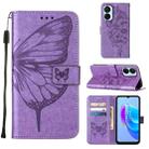 For Tecno Spark 9 Pro/Spark 9T Embossed Butterfly Flip Leather Phone Case(Purple) - 1