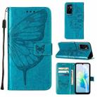 For vivo S10e 5G/V23e 4G/V23E 5G/Y75 4G Embossed Butterfly Flip Leather Phone Case(Blue) - 1