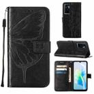 For vivo S10e 5G/V23e 4G/V23E 5G/Y75 4G Embossed Butterfly Flip Leather Phone Case(Black) - 1