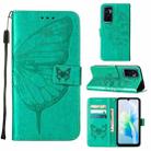 For vivo S10e 5G/V23e 4G/V23E 5G/Y75 4G Embossed Butterfly Flip Leather Phone Case(Green) - 1