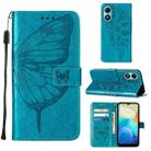 For vivo Y02S Embossed Butterfly Flip Leather Phone Case(Blue) - 1