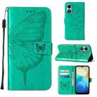 For vivo Y02S Embossed Butterfly Flip Leather Phone Case(Green) - 1