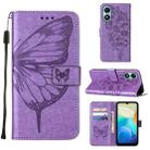 For vivo Y02S Embossed Butterfly Flip Leather Phone Case(Purple) - 1
