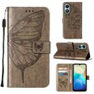 For vivo Y02S Embossed Butterfly Flip Leather Phone Case(Grey) - 1