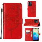 For vivo Y77 5G Global Embossed Butterfly Flip Leather Phone Case(Red) - 1