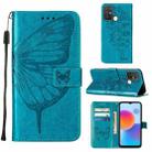 For ZTE Blade A52 Embossed Butterfly Flip Leather Phone Case(Blue) - 1