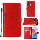 For ZTE Blade A52 Embossed Butterfly Flip Leather Phone Case(Red) - 1